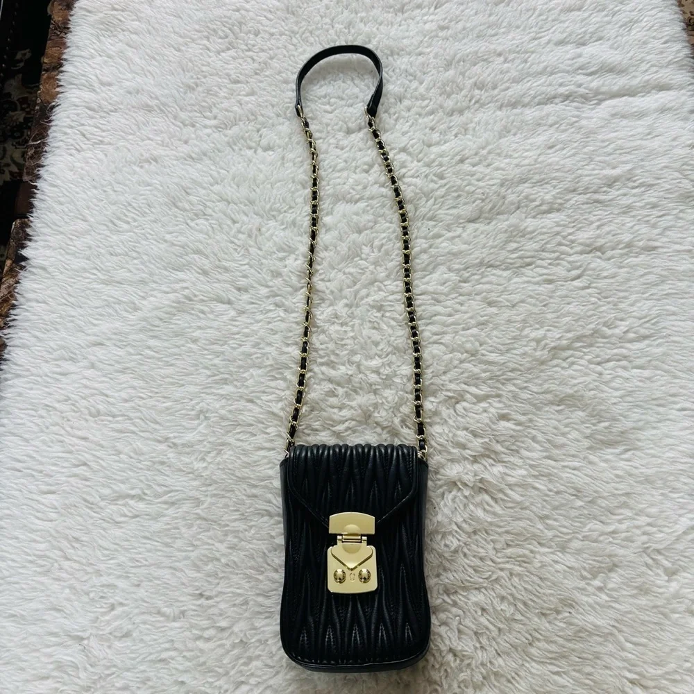 Tiffany & Fred Paris Black Quilted/Gold Small Shoulder/Crossbody Bag 7”x5”x2”